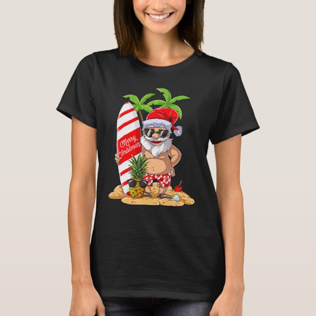 Christmas In July Santa Hawaiian Surfing S Summer  T-Shirt (Front)