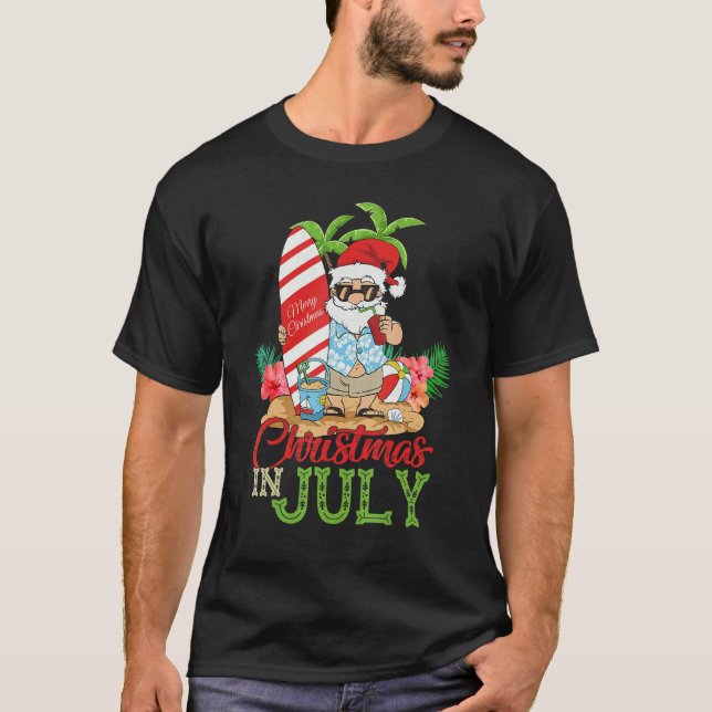 Christmas In July Santa Hawaiian Surfing  Summer S T-Shirt (Front)