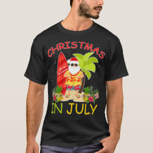 Christmas in July Santa Hawaiian Surfing  Summer S T-Shirt