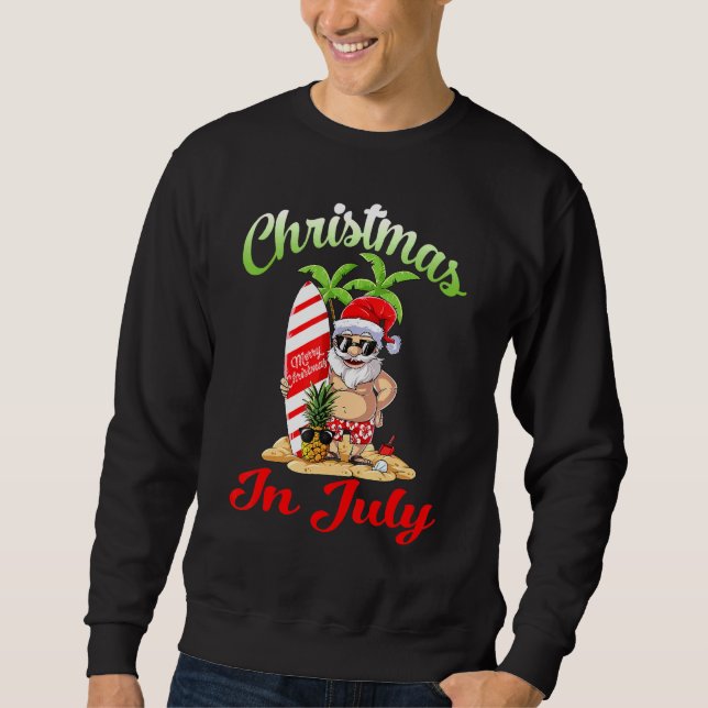 Christmas In July Santa Hawaiian Surfing Summer Su Sweatshirt (Front)