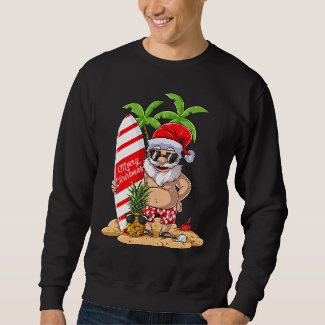 Christmas In July Santa Hawaiian Surfing Summer Su Sweatshirt (Front)