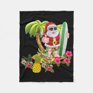 Christmas In July Santa Hawaiian Surfing T Shirt S Fleece Blanket