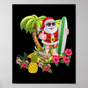 Christmas In July Santa Hawaiian Surfing T Shirt S Poster