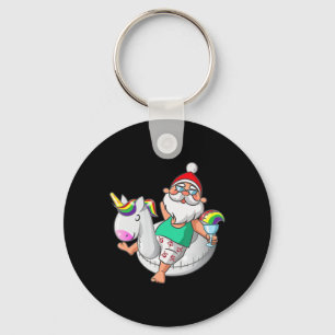 Christmas In July Santa Hawaiian Unicorn Swim Summ Key Ring