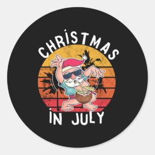 Christmas In July Santa Hawaiin Drink Sunset Funny Classic Round Sticker