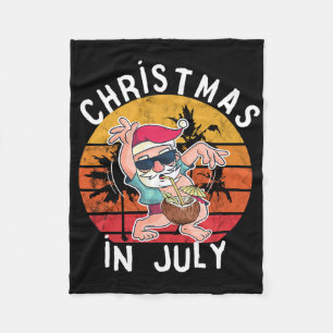 Christmas In July Santa Hawaiin Drink Sunset Funny Fleece Blanket