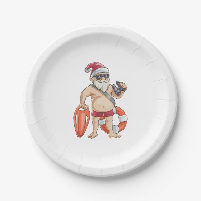 Christmas In July Santa Lifeguard Paper Plate (Front)
