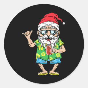 Christmas In July Santa Matching Hawaiian Beach Su Classic Round Sticker