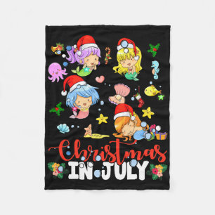 Christmas In July Santa Mermaid Lover Summer Beach Fleece Blanket