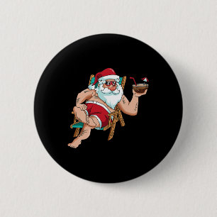 Christmas In July Santa On Beach Independence Day 6 Cm Round Badge