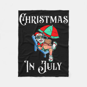 Christmas In July Santa On Beach Independence Day Fleece Blanket
