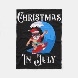 Christmas In July Santa On Beach Independence Day Fleece Blanket