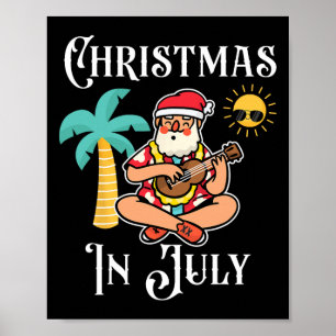 Christmas In July Santa On Beach Independence Day Poster