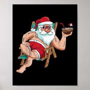 Christmas In July Santa On Beach Independence Day Poster