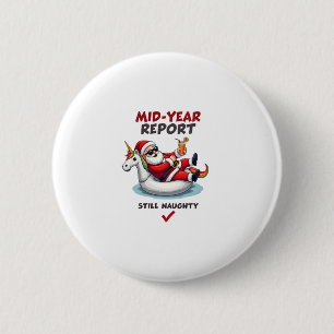 Christmas In July Santa on Unicorn Pool Float Stil 6 Cm Round Badge