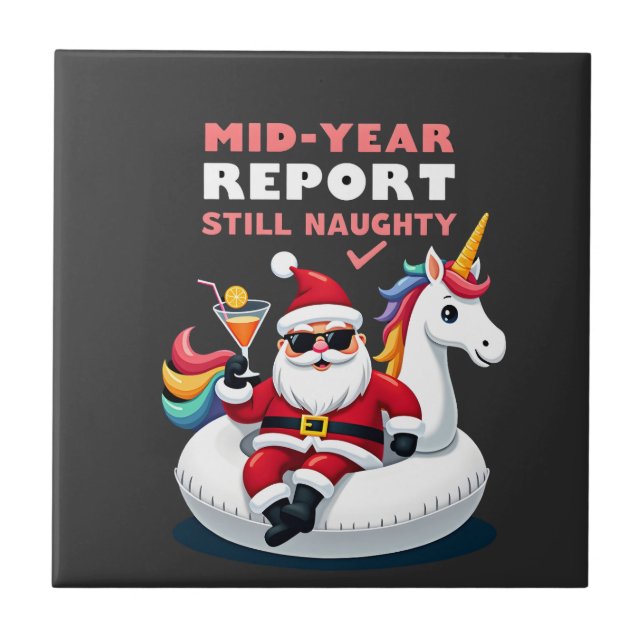 Christmas In July Santa on Unicorn Pool Float Stil Ceramic Tile (Front)