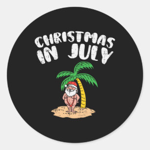 Christmas In July Santa Palm Tree Beach Summer Tro Classic Round Sticker