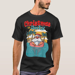 Christmas In July Santa Palm Tree Sun Beach Summer T-Shirt