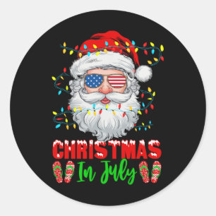 Christmas In July Santa Patriotic Festive Xmas Sum Classic Round Sticker