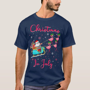 Christmas In July Santa Pink Flamingo Sleigh Summe T-Shirt