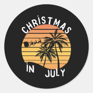 Christmas In July Santa Sledge Sunset Palm Summer Classic Round Sticker