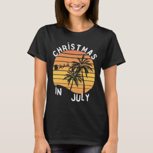 Christmas In July Santa Sledge Sunset Palm Summer T-Shirt