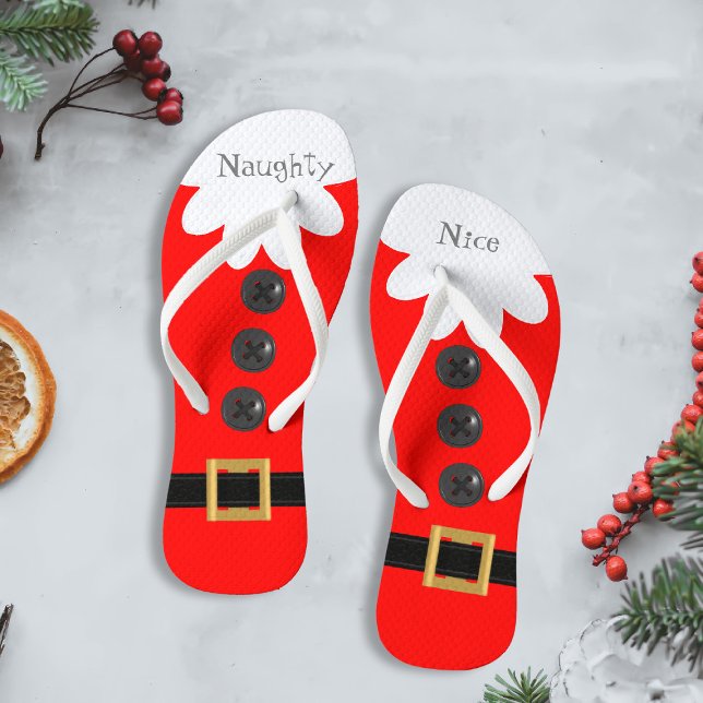Christmas in July Santa Suit Naughty or Nice Red Thongs (Naughty and Nice festive flip flops just for you)