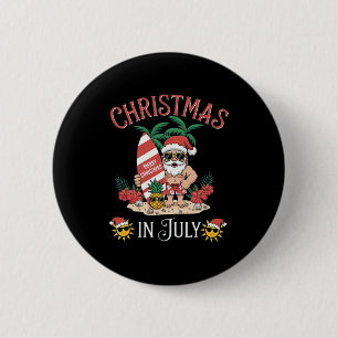 Christmas In July Santa Summer Beach Vacation 1 6 Cm Round Badge