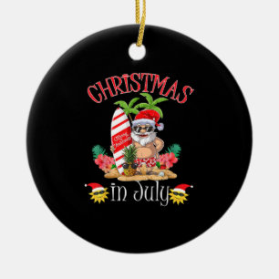 Christmas In July Santa Summer Beach Vacation Ceramic Ornament