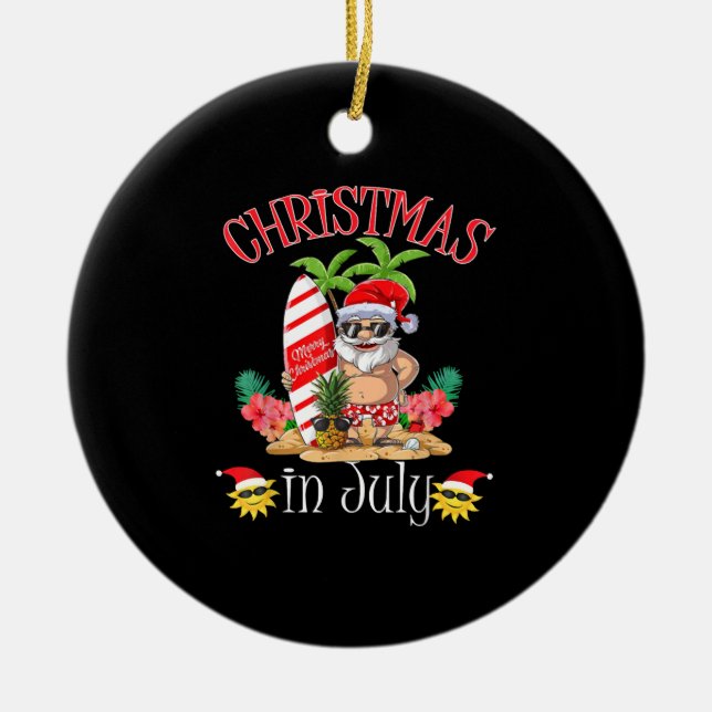 Christmas In July Santa Summer Beach Vacation Ceramic Ornament (Front)