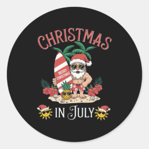 Christmas In July Santa Summer Beach Vacation Classic Round Sticker