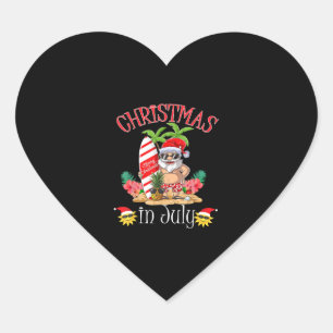 Christmas In July Santa Summer Beach Vacation Heart Sticker