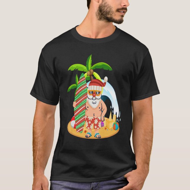 Christmas In July  Santa Summer Beach Vacation Sur T-Shirt (Front)