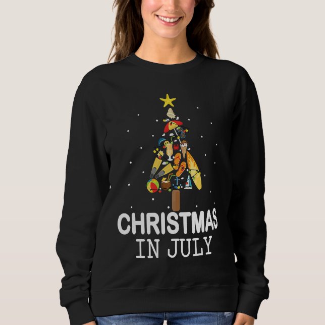 Christmas In July Santa Summer Beach Vacation Tree Sweatshirt (Front)