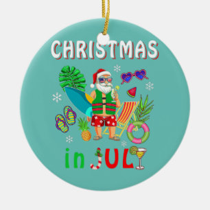 Christmas In July Santa Summer Coast Hawaii Ceramic Ornament