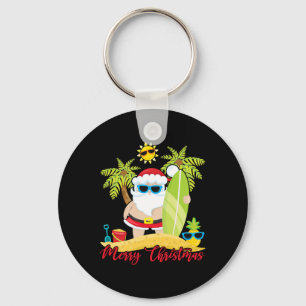 Christmas In July Santa Summer Surfing Beach Surf Key Ring