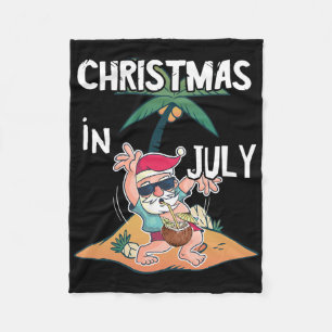 Christmas In July Santa Summer Vacation Hawaiin Po Fleece Blanket