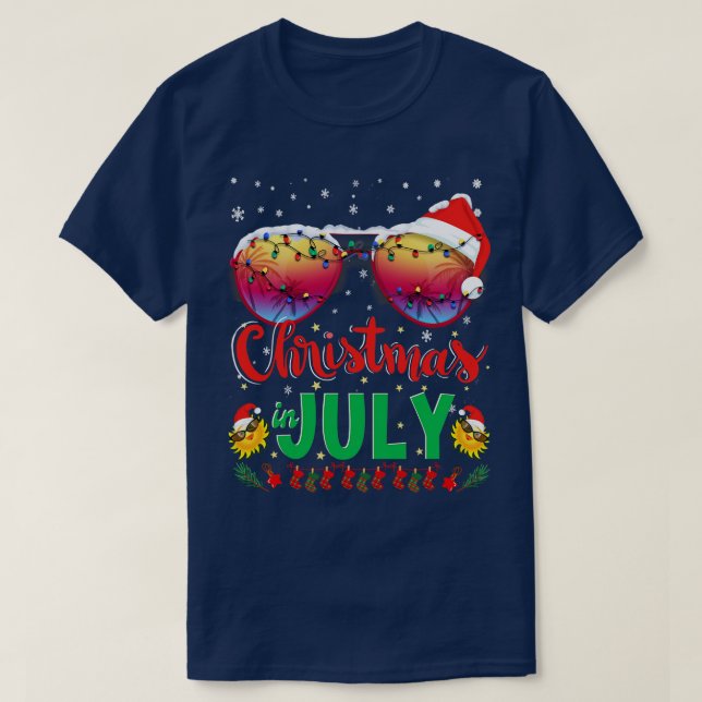 Christmas in July Santa Summer Vacation Sunglasses T-Shirt (Design Front)