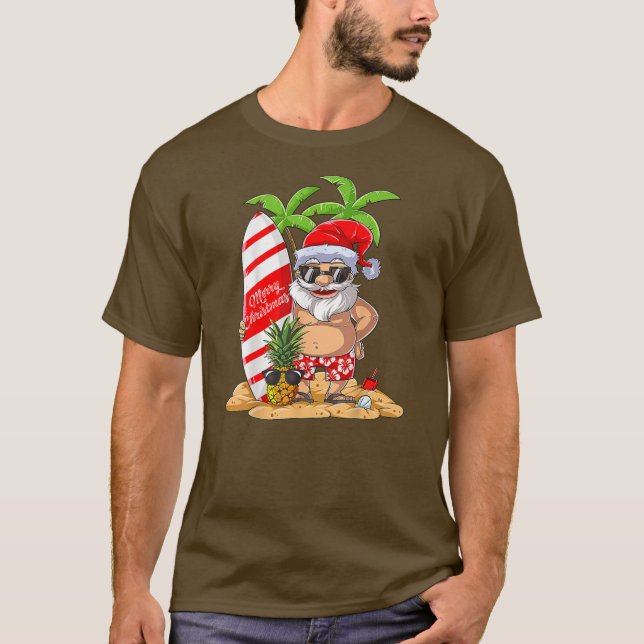 Christmas in July Santa Summer Vacation Surfing T-Shirt (Front)