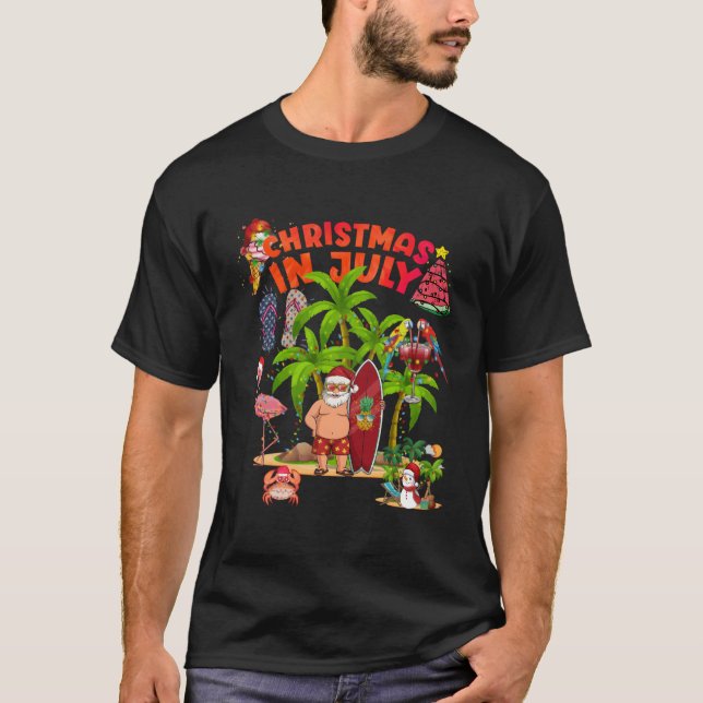Christmas In July Santa Sunglasses Hawaiian Beach  T-Shirt (Front)