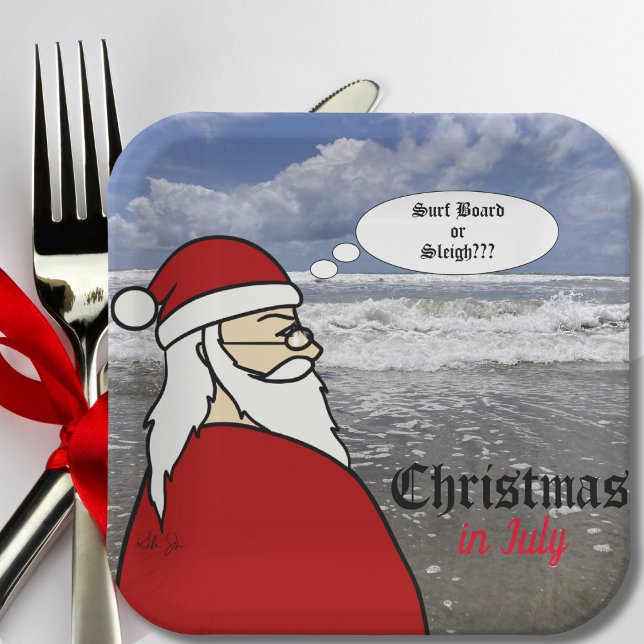 Christmas in July Santa Surf Paper Plate (Creator Uploaded)