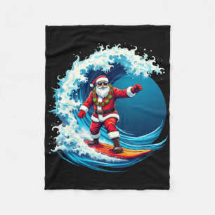 Christmas In July Santa Surf Summer Surfing _1 Fleece Blanket