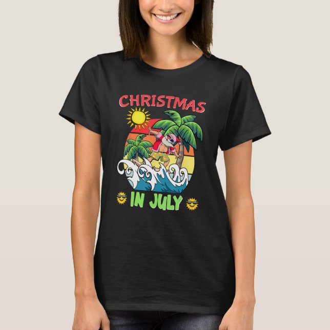 Christmas In July  Santa Surfing Summer Beach Vaca T-Shirt (Front)
