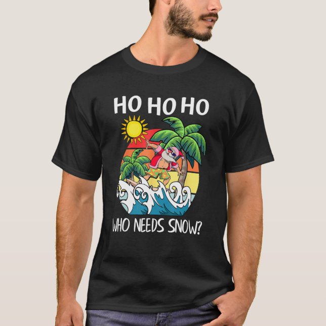 Christmas In July  Santa Surfing Summer Beach Vaca T-Shirt (Front)