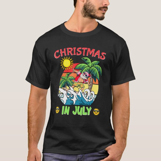 Christmas In July  Santa Surfing Summer Beach Vaca T-Shirt (Front)