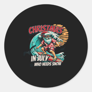 Christmas In July Santa Surfing Summer Beach Vacat Classic Round Sticker
