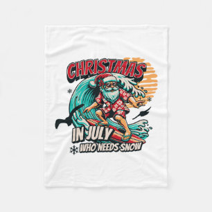 Christmas In July Santa Surfing Summer Beach Vacat Fleece Blanket