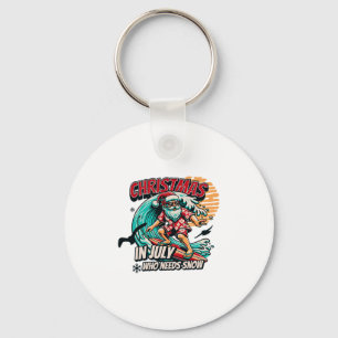 Christmas In July Santa Surfing Summer Beach Vacat Key Ring