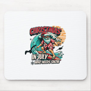 Christmas In July Santa Surfing Summer Beach Vacat Mouse Pad