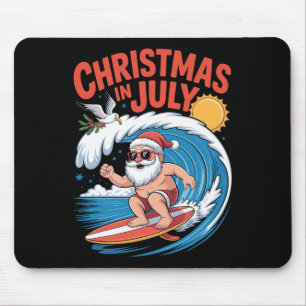 Christmas In July Santa Surfing Summer Fun Mouse Pad